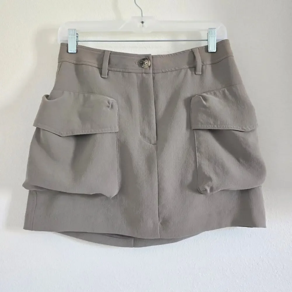 Aritzia Wilfred Astral Cargo High Waisted Micro Crepe Mini Skirt Nomad Taupe 8 - Picture 2 of 8